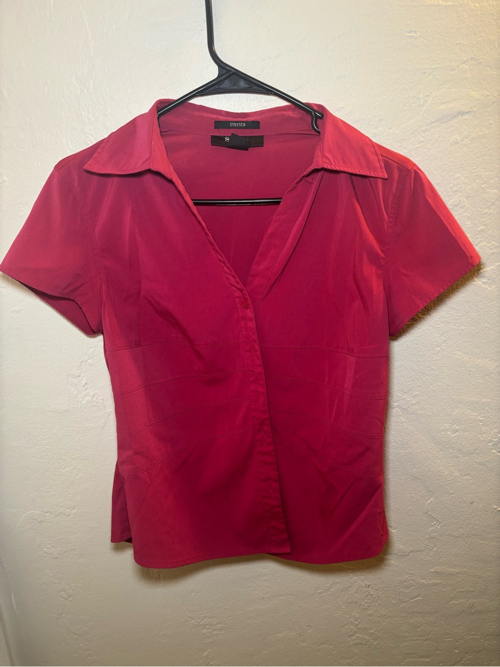 Pink Short-Sleeve Collared Blouse